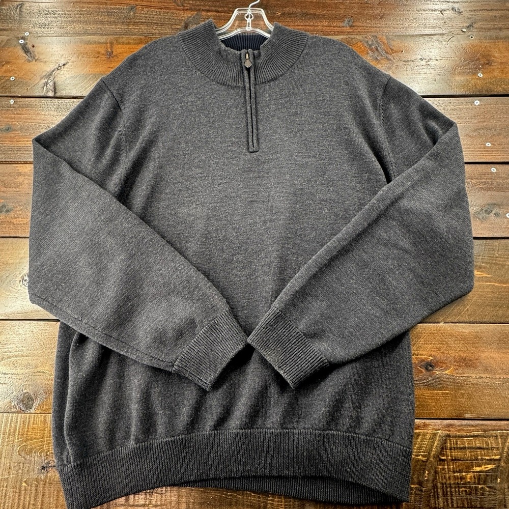 Brooks Brothers Thick Merino Wool 1/4 Zip Sweater Men's 2XL Charcoal Herringbone - Picture 2 of 10